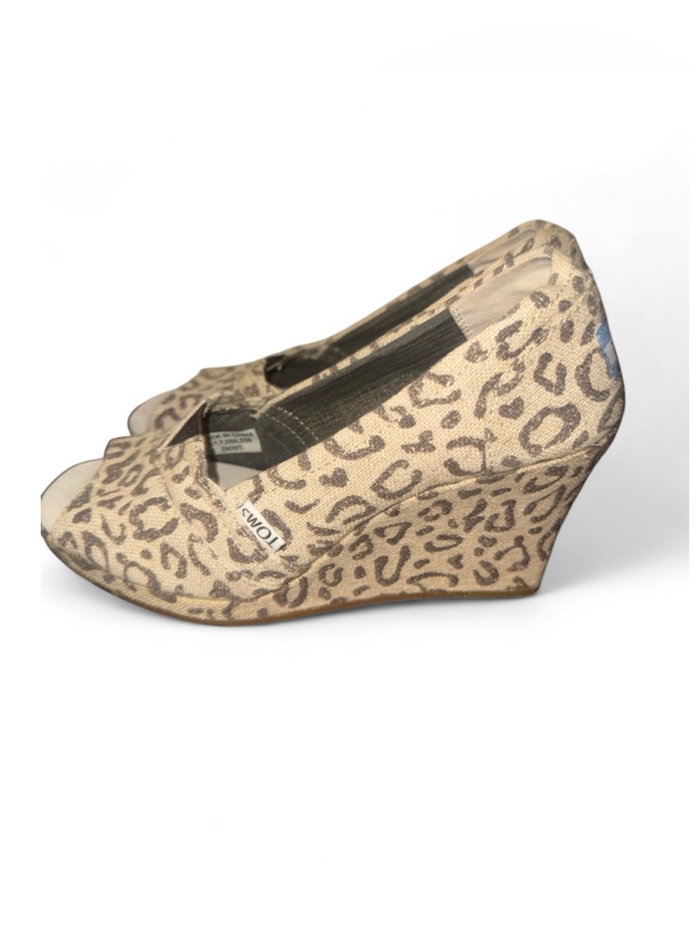 TOMS Leopard Print Peep-Toe Wedge size 5.5